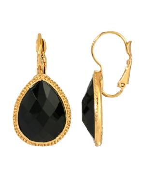 image of 2028 Women-s Gold Tone Black Faceted Teardrop Earrings