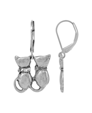 image of 2028 Women-s Silver Tone Crystal Double Cat Wire Earrings