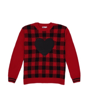 image of Big Girls Plaid with Heart Graphic Sweater
