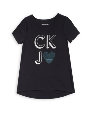 image of Calvin Klein Big Girls Ckj Heart Flip Sequin Tee