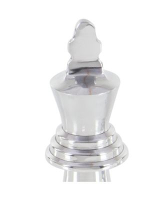 by Cosmopolitan Set of 3 Silver Aluminum Traditional Chess Sculpture, 4" x 9"