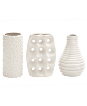 Cosmoliving By Cosmopolitan Set Of 3 White Stoneware Modern Vase, 5" X 8"