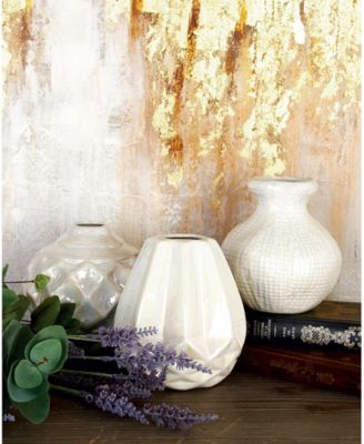 by Cosmopolitan Set of 3 Cream Stoneware Glam Vase, 6" x 6"