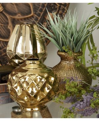 by Cosmopolitan Set of 3 Gold Stoneware Glam Vase, 6" x 6"
