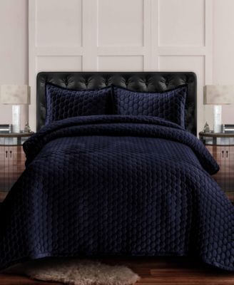 Lugano Honeycomb Velvet Oversized Solid 3 Piece Quilt Set, Queen