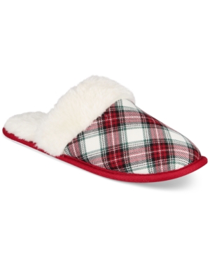 image of Charter Club Women-s Stewart Plaid Scuff Slippers, Created for Macy-s