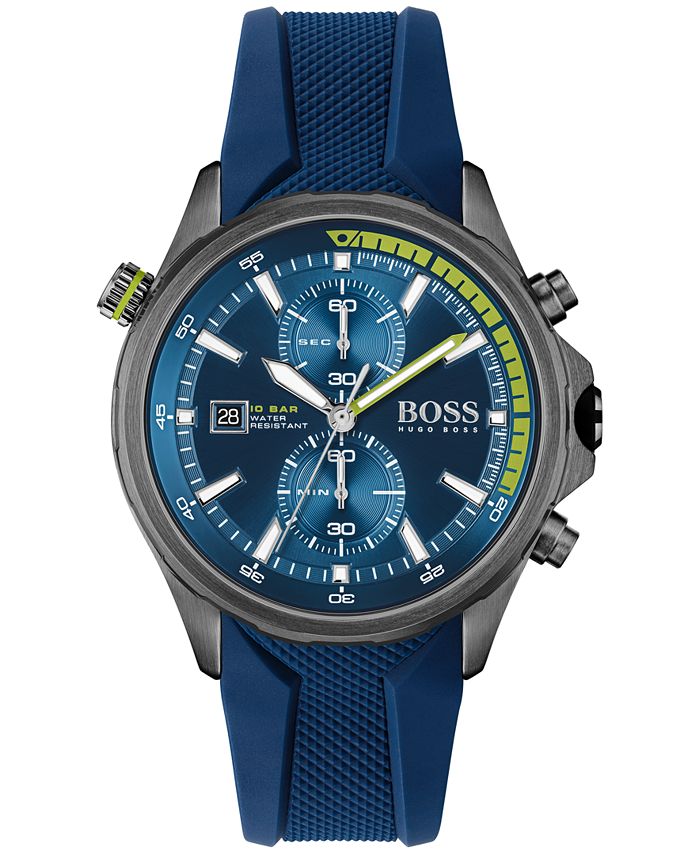 BOSS HUGO Men's Chronograph Globetrotter Blue Silicone Strap Watch 46mm ...