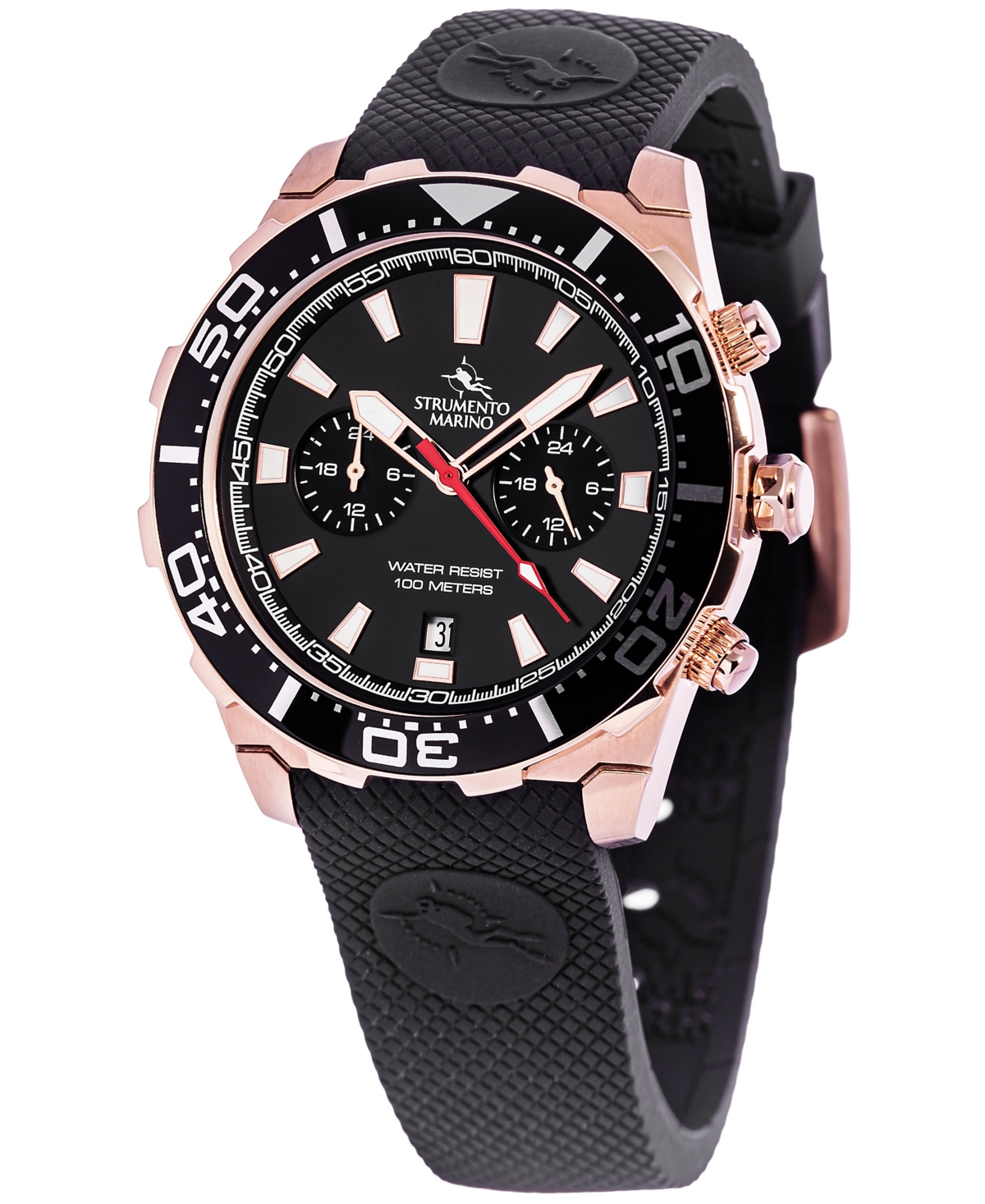 Shop Strumento Marino Men's Skipper Dual Time Zone Black Silicone Strap Watch 44mm, Created For Macy's In Stainless Steel  Rose Gold