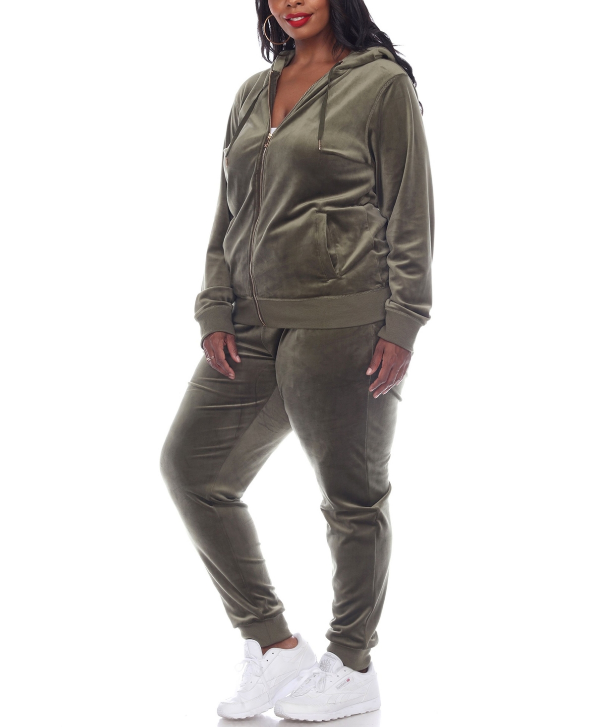Plus Size Velour Tracksuit Loungewear 2pc Set - Beige