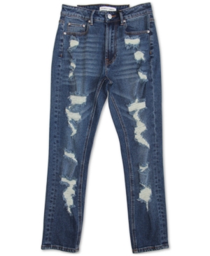 image of Almost Famous Juniors- Destructed High Rise Mom Jeans