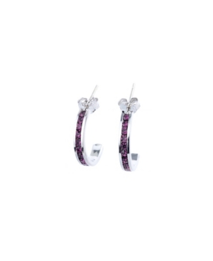 image of Swarovski Crystal Birthstone Semi-Hoop Earrings in Sterling Silver