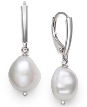 image of Giani Bernini Cultured Freshwater Pearl (9-1/2-10-1/2mm) Drop Earrings in Sterling Silver, Created for Macy-s