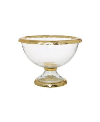 Classic Touch Large Glass Footed Bowl With Border - Macy's