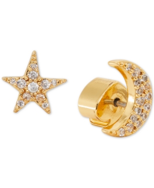 image of Kate Spade New York Gold-Tone Pave Star & Moon Mismatch Stud Earrings