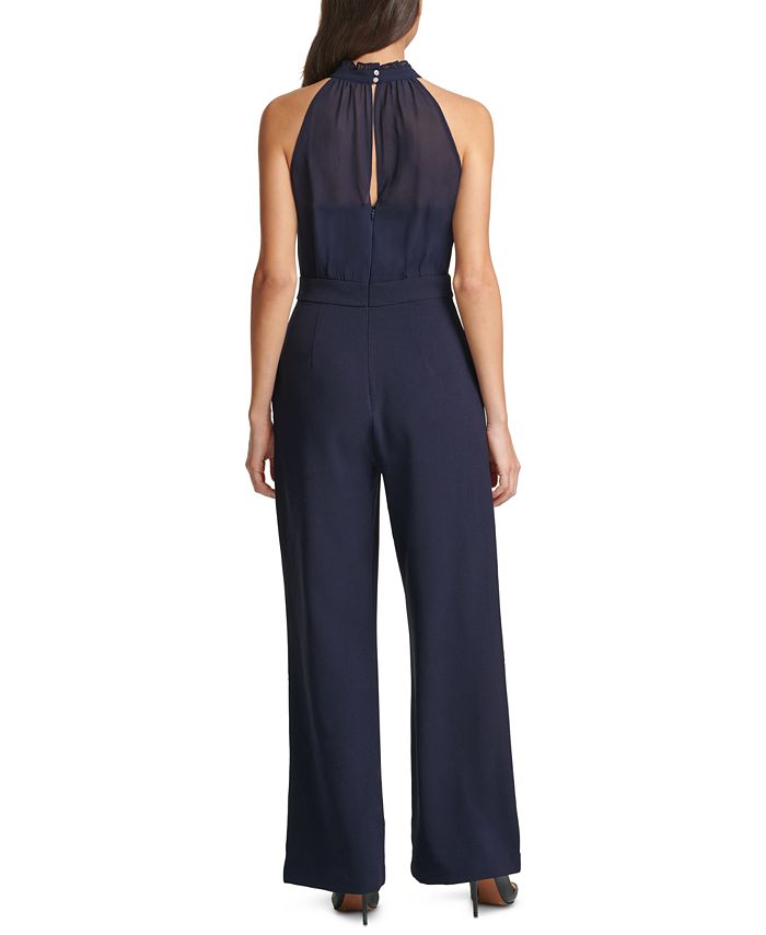 Vince Camuto Chiffon-Topped Crepe Halter Jumpsuit - Macy's