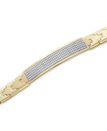 Macy's - Men's Diamond Pav&eacute; Plate Link Bracelet (1 ct. t.w.) in 14k Gold-Plated Sterling Silver