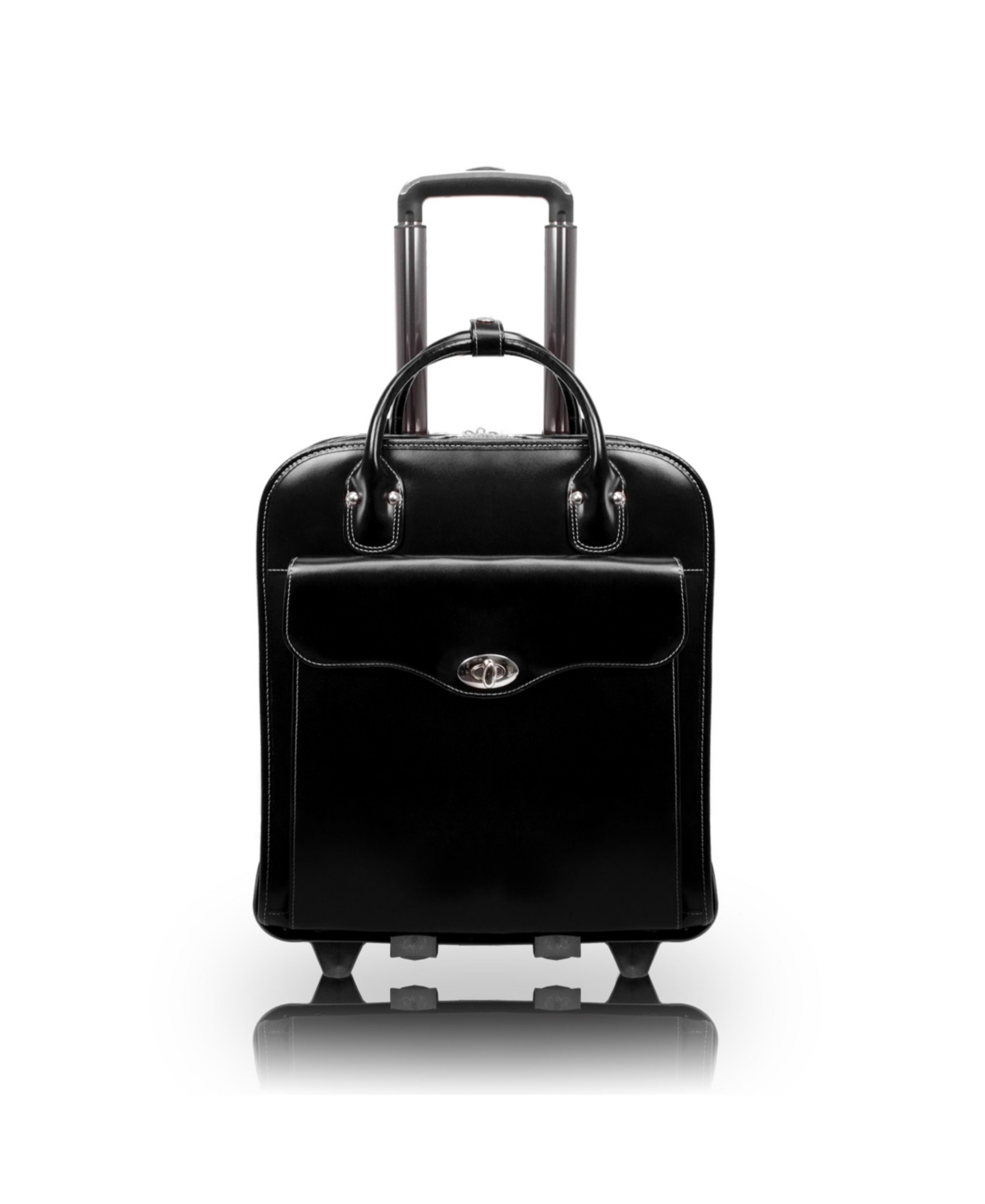 Melrose 15" Top Grain Cowhide Leather Vertical Wheeled Ladies' Laptop Briefcase - Black