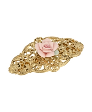 image of Women-s Gold-Tone Porcelain Rose Hair Barrette
