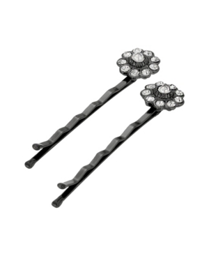 image of Women-s Black-Tone Crystal Bobby Pins Set, 2 Piece