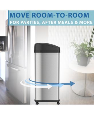 13 Gallon / 49 Liter Stainless Steel Sensor Kitchen Trash Can with Wheels, AC Adapter and Odor Filter