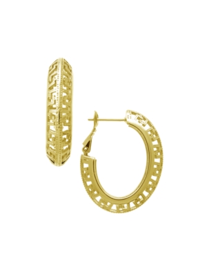 image of Greek Key Oval Hoop Earring in Fine Silver Plate