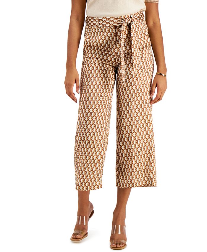 Marella Camel Chain-Print Cropped Pull-On Trousers & Reviews - Pants ...