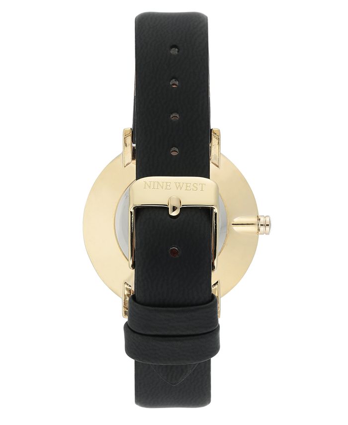 Anne Klein Nine West Women's Gold-Tone and Black Strap Watch, 36mm - Macy's