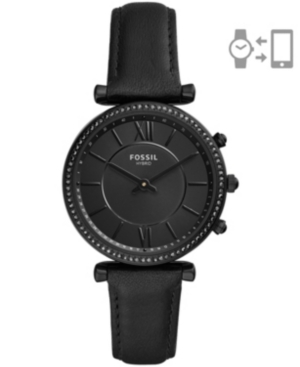 image of Fossil Women-s Hybrid Smart Watch Carlie Black Leather Strap Watch 36mm