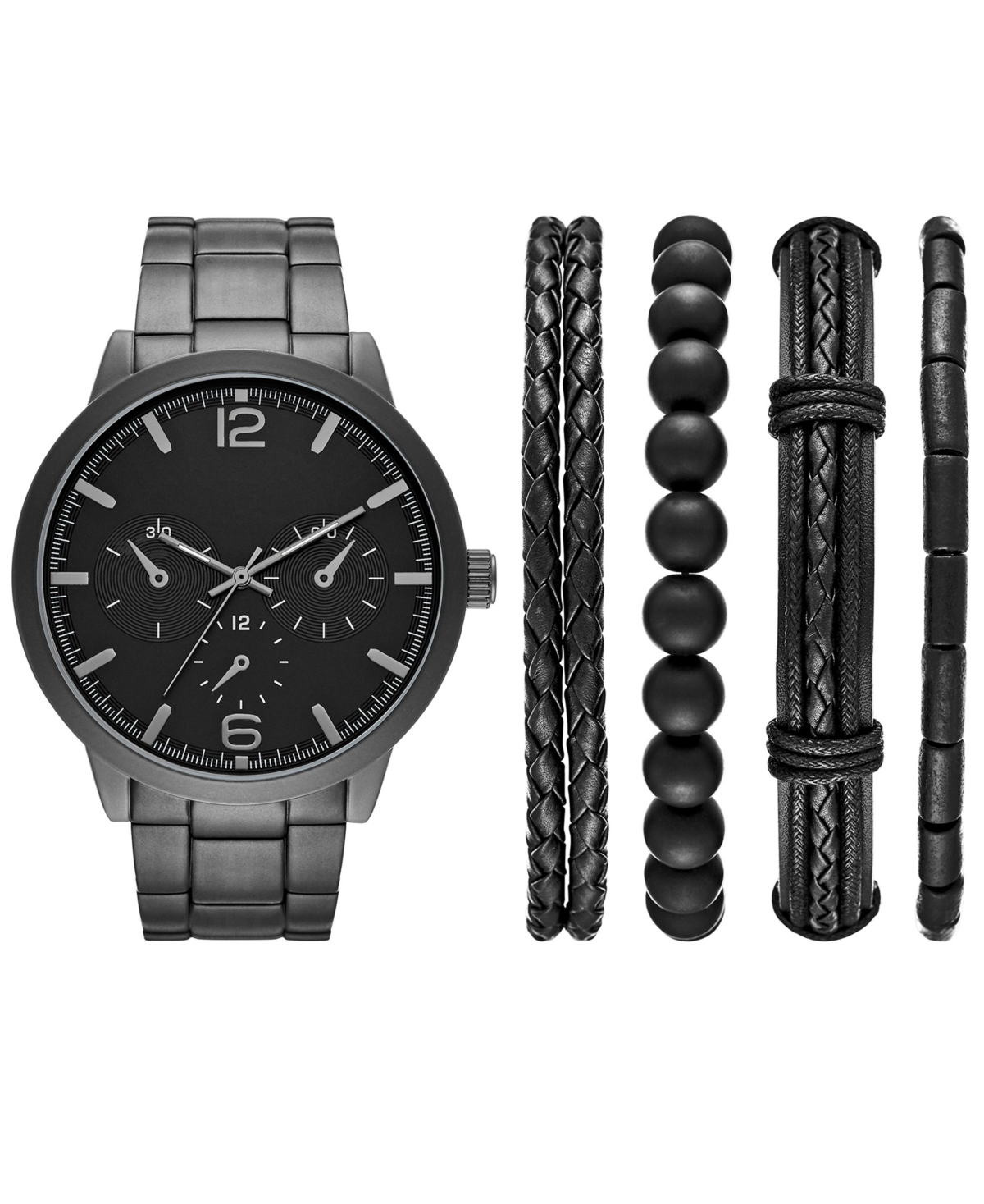 Men's Black Stainless Steel Bracelet Watch 46mm Gift Set - Black