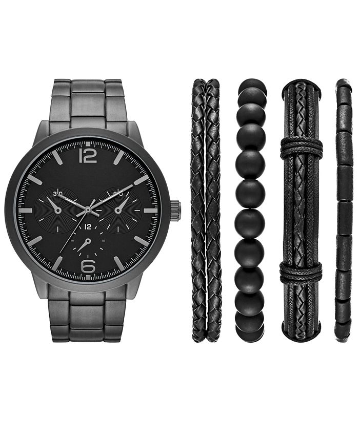 Folio Men's Black Stainless Steel Bracelet Watch 46mm Gift Set - Black