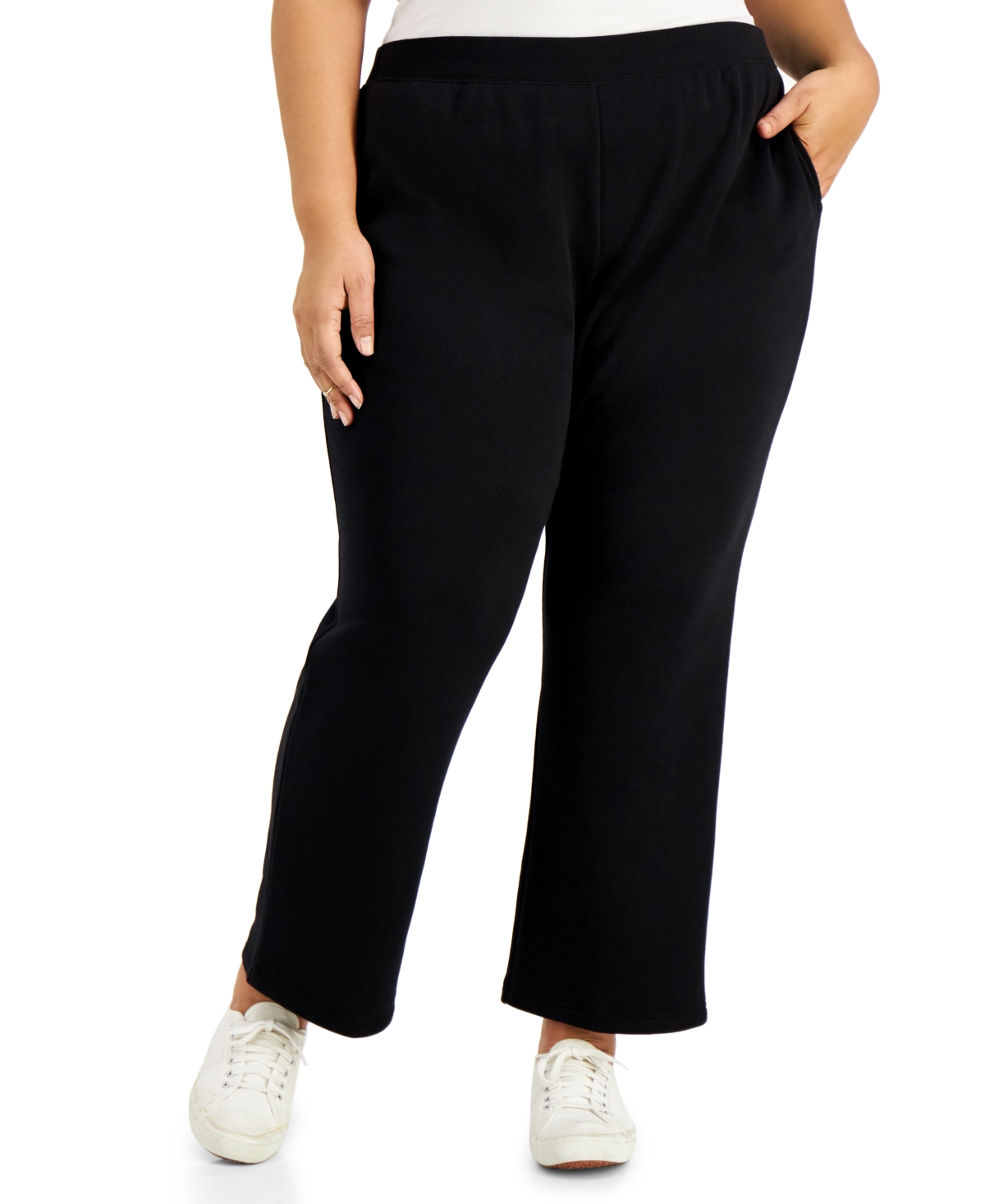 Plus Size Fleece Pants, Created for Macy's - Deep Black