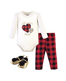 Baby Girls 3 Piece Cotton Bodysuit, Pant and Shoe Set