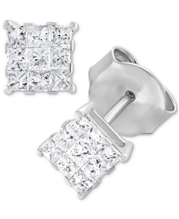 Macy's - Diamond Square Cluster Stud Earrings (1/5 ct. t.w.) in 14k White Gold