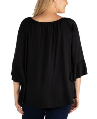 Women's Plus Size Flared Long Sleeves Henley Tunic Top