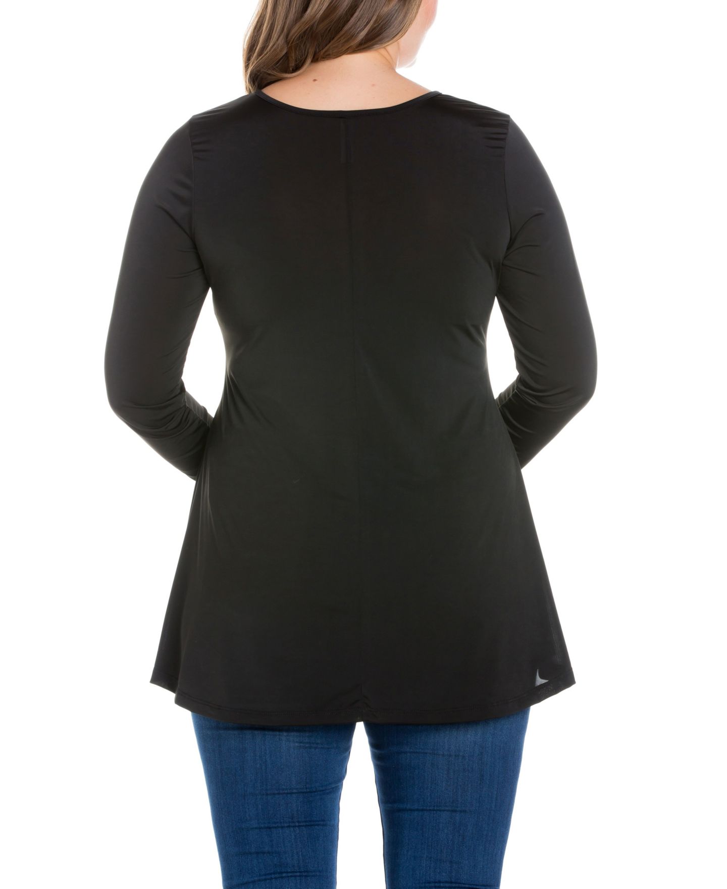 Женский топ 24seven Comfort Apparel Plus Size Flared Long Sleeves Henley Tunic Top, цвет: Чёрный — фото 3