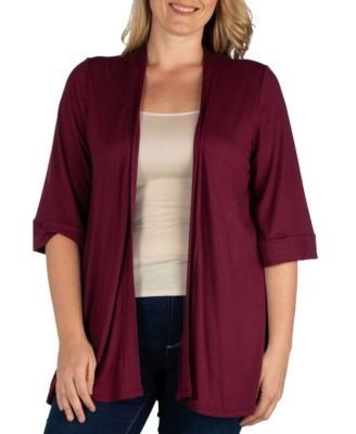 Plus Size Elbow Length Open Front Cardigan Sweater