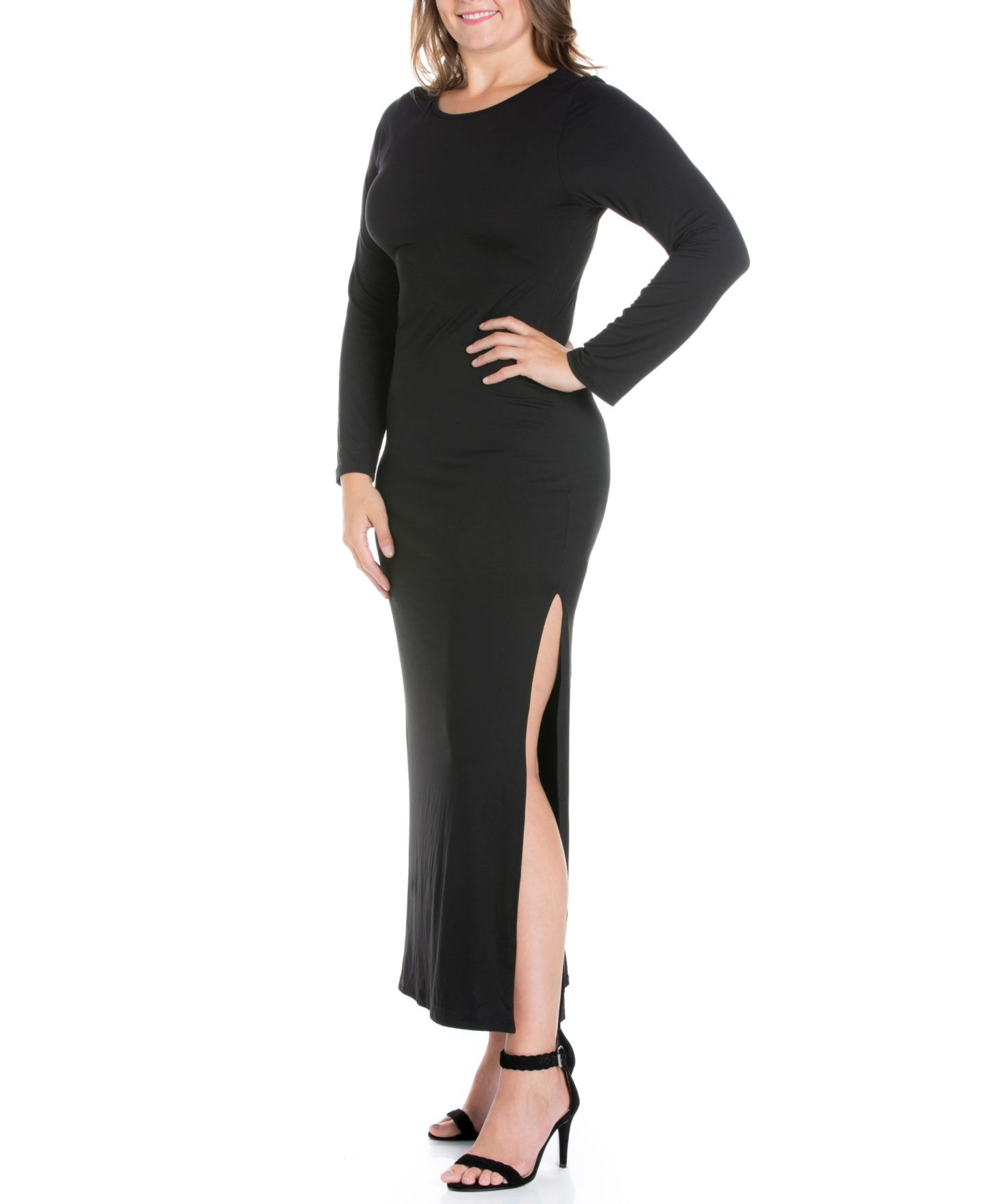 Женское платье 24seven Comfort Apparel Plus Size Side Slit Fitted Maxi, цвет: Чёрный — фото 2