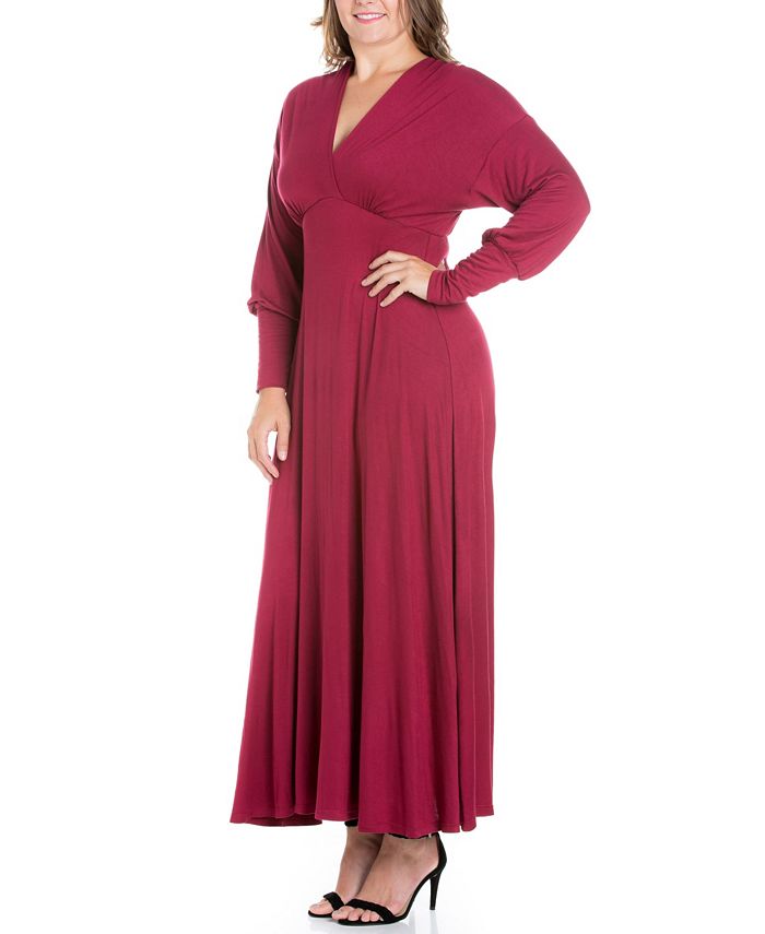 24seven Comfort Apparel Women's Plus Size Bishop Sleeves Maxi Dress ...