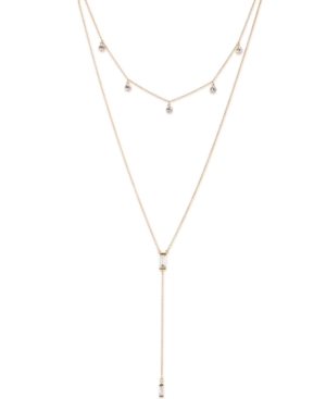 image of Rachel Rachel Roy Gold-Tone Round & Baguette-Crystal Layered Lariat Necklace, 15
