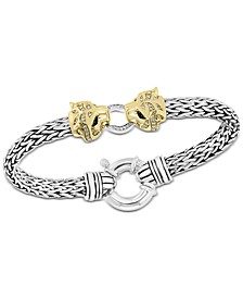 EFFY® Diamond (1/4 ct. t.w.) & Tsavorite Accent Panther Mesh Bracelet in Sterling Silver & 14k Gold-Plate