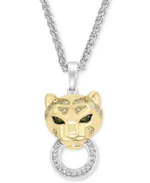 image of Effy Diamond (1/8 ct. t.w.) & Tsavorite Accent Panther Doorknocker 18