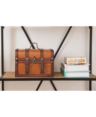 Decorative Wood Leather Treasure Box - Large Trunk