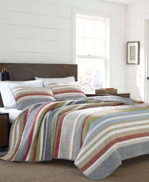 EDDIE BAUER SALMON LADDER STRIPE REVERSIBLE 2-PIECE TWIN QUILT SET