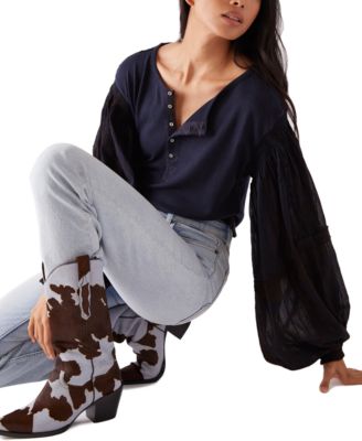 Free People - Cotton Mixed-Media Henley Top