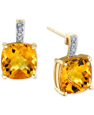 Macy's - Citrine (5-5/8 ct. t.w.) & Diamond (1/20 ct. t.w.) Stud Earrings in 14k Gold