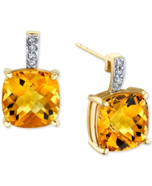 image of Citrine (5-5/8 ct. t.w.) & Diamond (1/20 ct. t.w.) Stud Earrings in 14k Gold