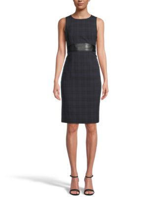 Kasper Printed Faux-Leather-Trim Dress - Macy's