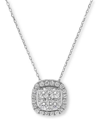 Macy's - Diamond Halo Cluster Pendant Necklace (1 ct. t.w.), 16" + 2" extender