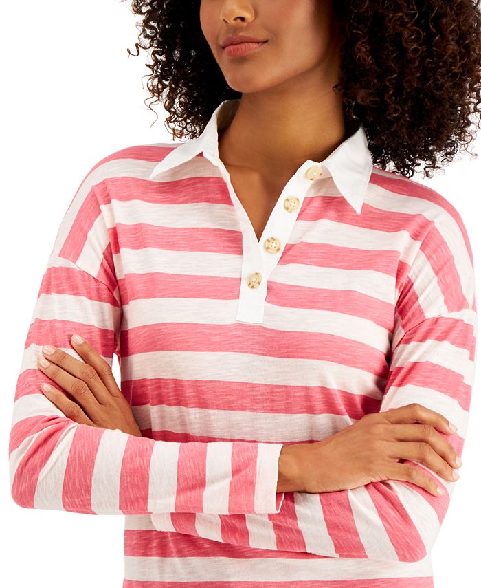 Style & Co Striped Rugby Shirt, Created for Macy's & Reviews - Tops ...