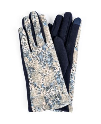 Marcus Adler Women's Leopard Mixed Media Jersey Touchscreen Glove - Macy's